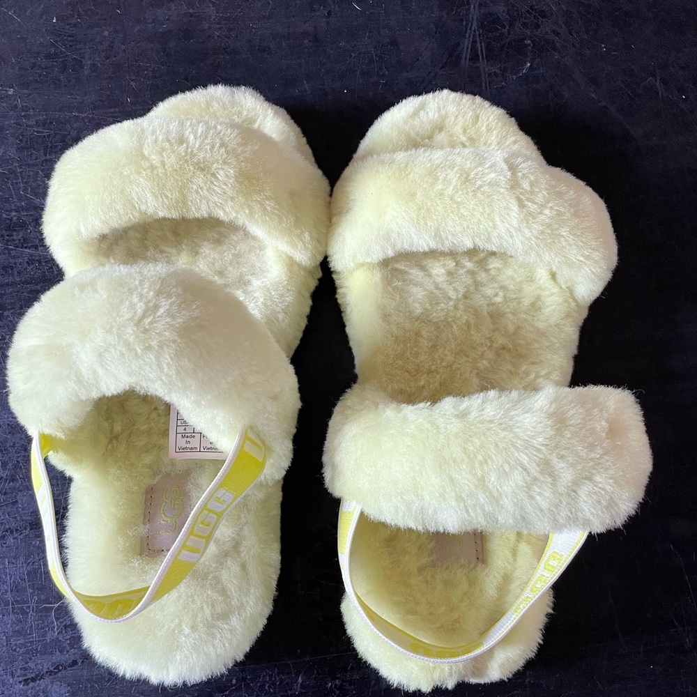 Ugg youth size 4 yellow/green slippers. Like new.
